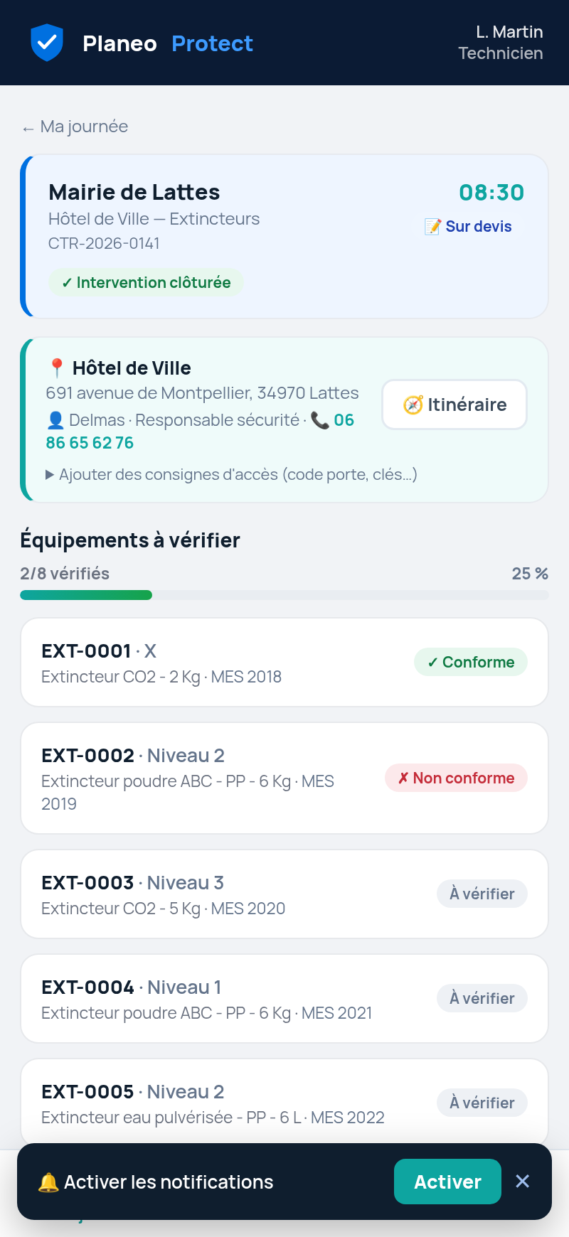 Application technicien sur mobile