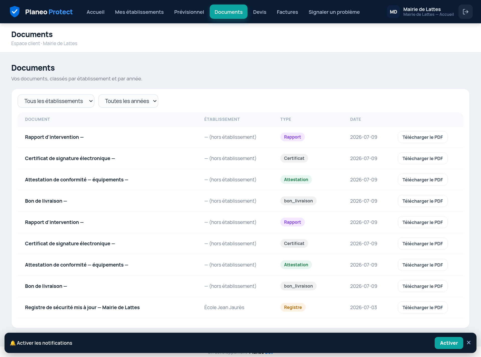 Espace client — documents