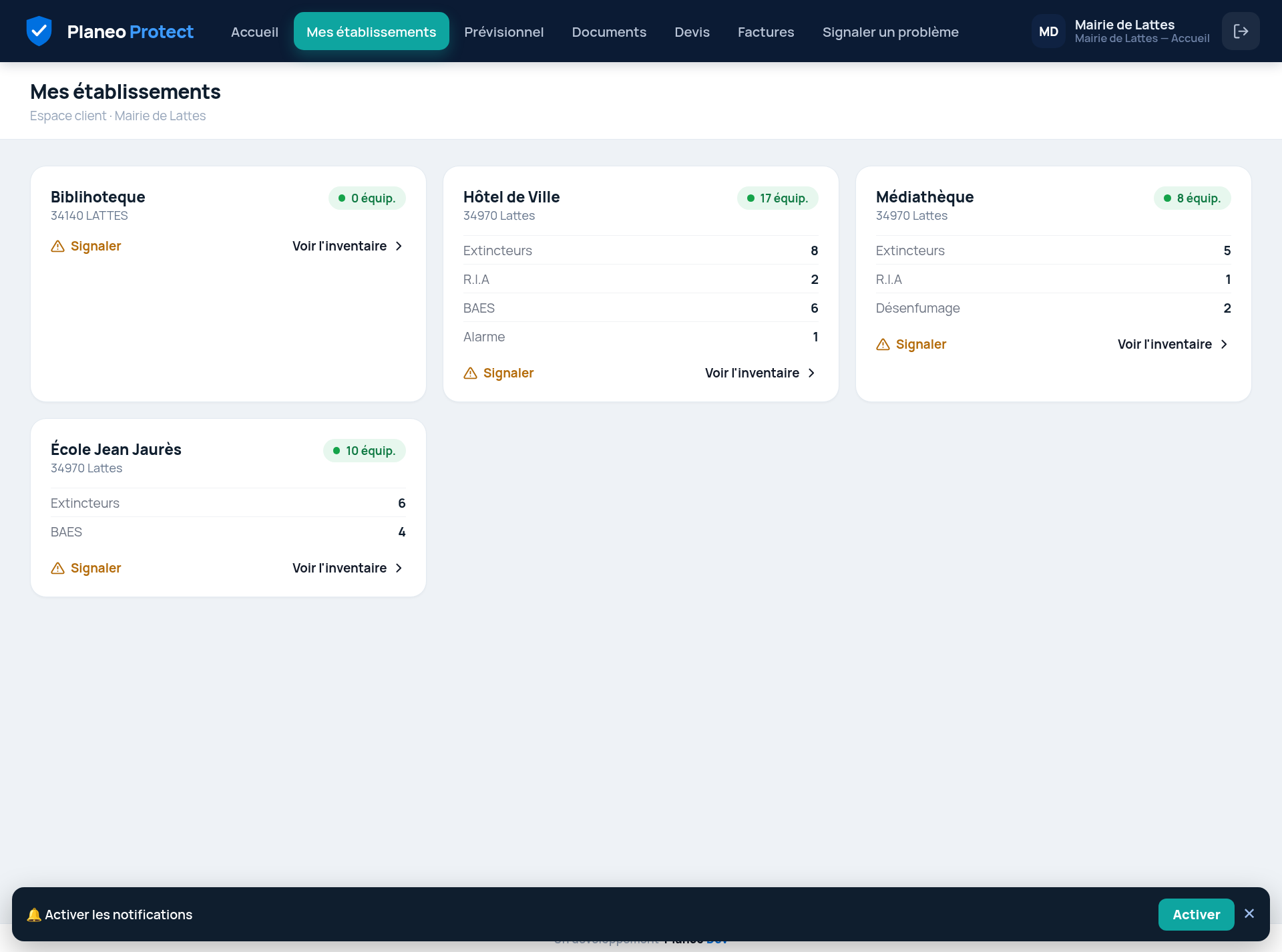 Espace client — établissements